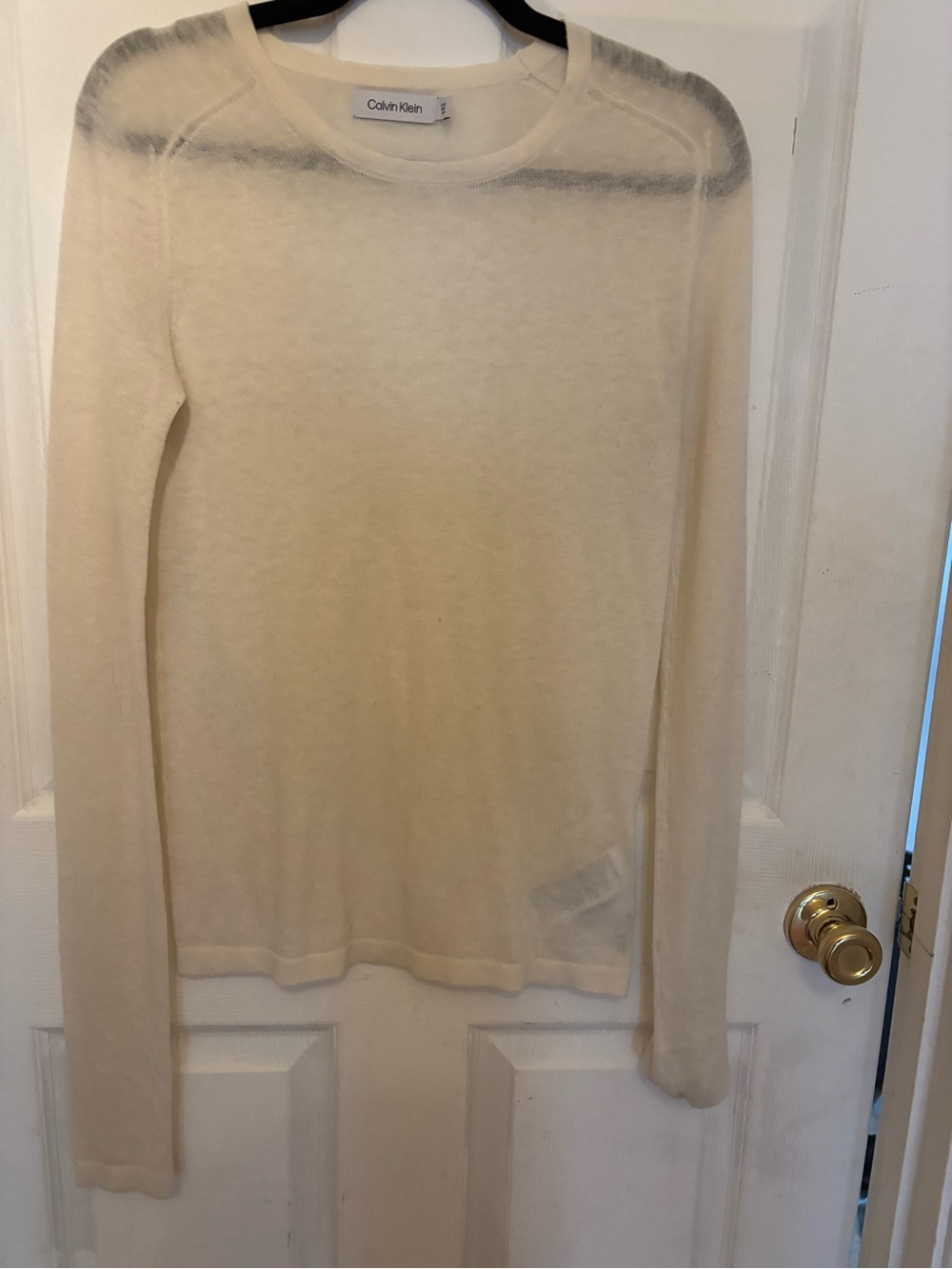 Calvin Klein Women's Cream Long-Sleeve Crewneck Lightweight Sweater